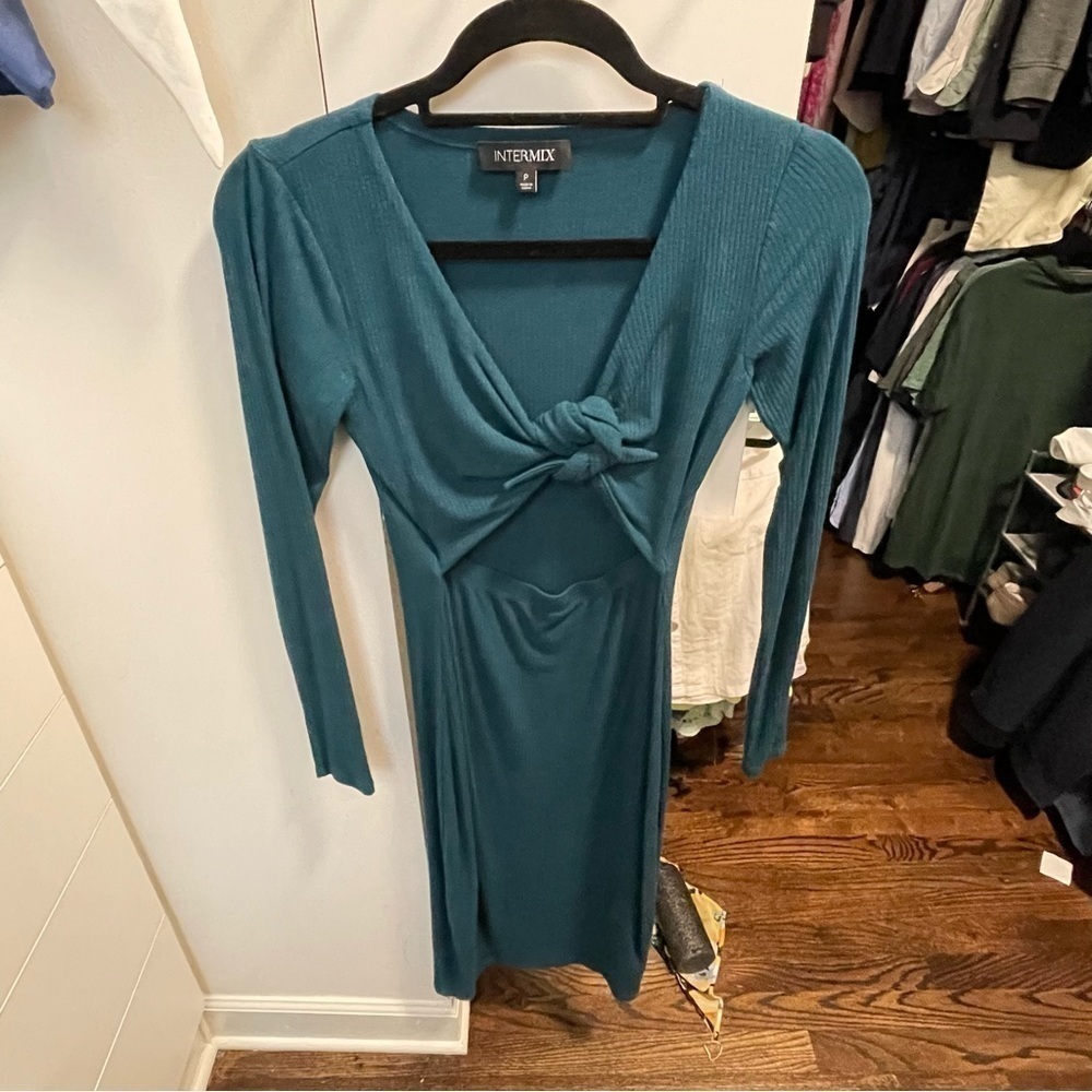 Long sleeve Intermix turquoise cutout dress